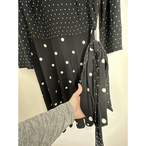 Lauren Ralph Lauren Black Polka Dot Long Sleeve Belted Stretch Dress Sz 12 - Picture 3 of 6